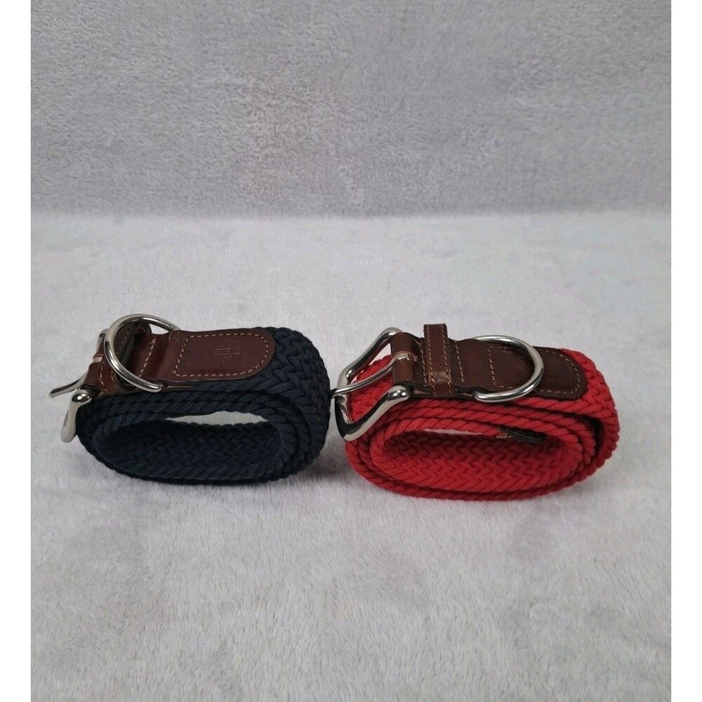 Limited Belt Set Of 2 Italian Leather Ends Braided Woven Red & Blue S/M USA - Picture 5 of 12